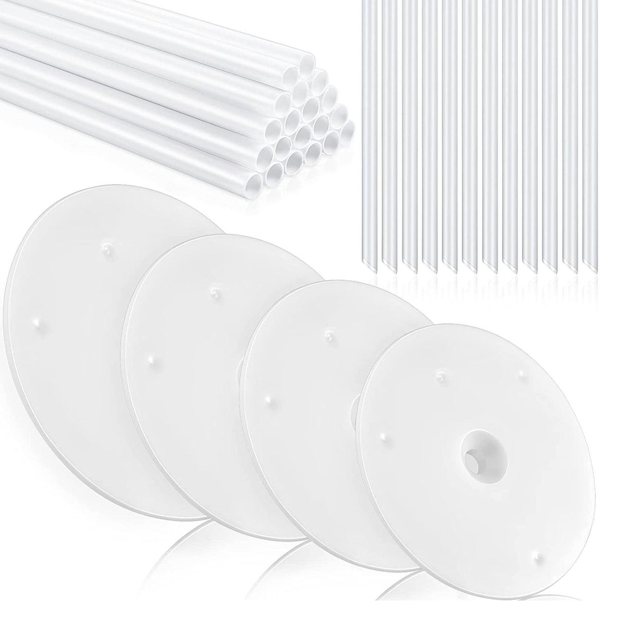 36 Pieces Plastic Cake Dowel Rods Set 20 Pieces White Cake Sticks Support Rod and 4 Pieces Cake Separator Plates