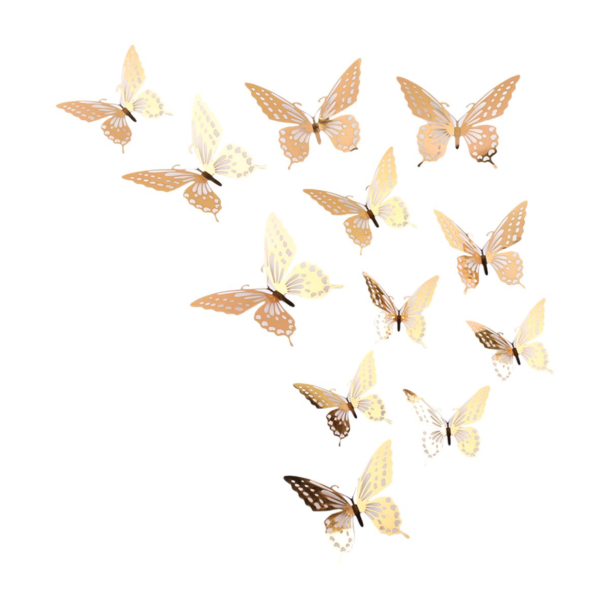 12Pcs Wall Stickers Hollow Out Butterfly Shape 3D - Gold B