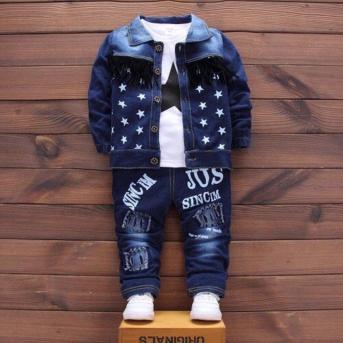Baby Kids Denim Jacket Boys Coat Toddler Sport Clothes Suit -Blue