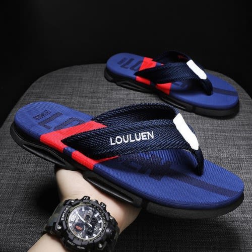 Men Anti-slip Sandals - Double Sole Lightweight Flip-flop Slippers - Blue / Red