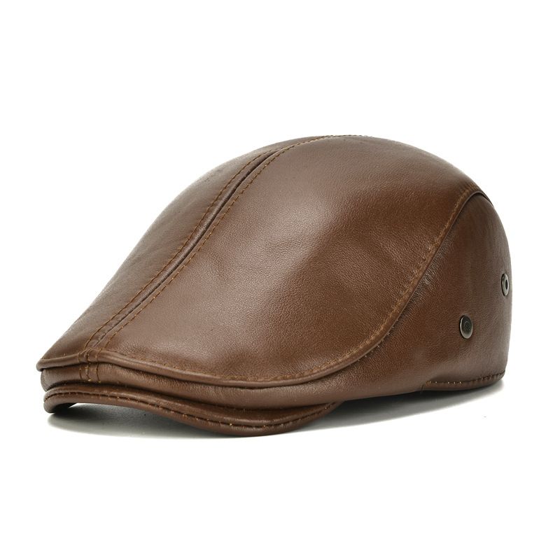Men's Outdoor Leather Cap Winter Beret Genuine Leather Dad Hat