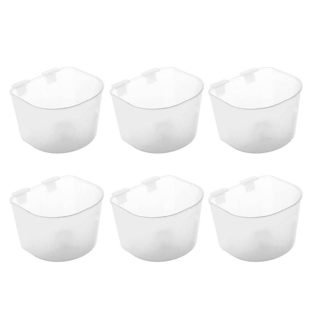 Plastic Pet Dinner Water Feeding Bowl Hanging D Cup Feeder 6-Piece White