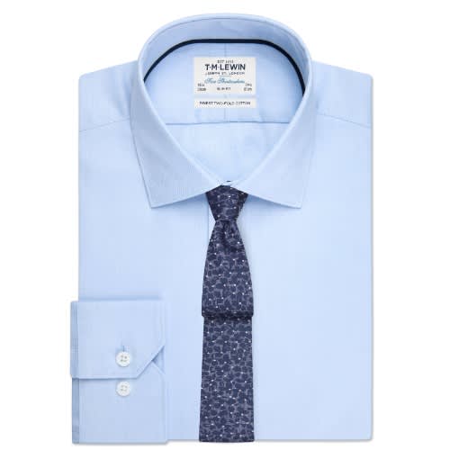 Twill Weave Slim Fit Blue Single Cuff Shirt