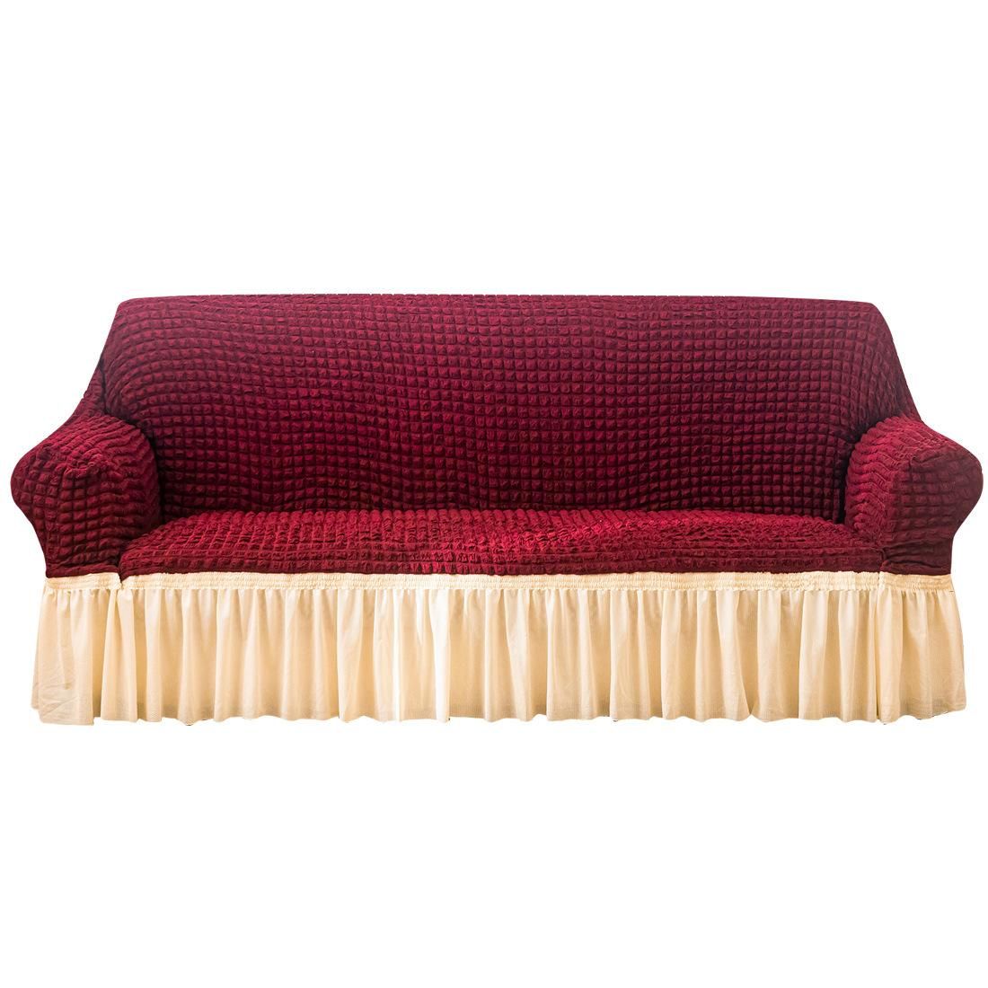 Luxury Fabric Sofa Slipcover Non-Slip All Seasons For 3 Seats-Wine Red