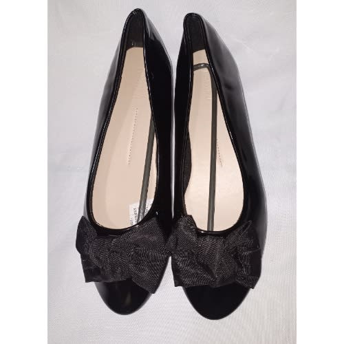 Ladies Round Toe Office Flat Shoe - Black