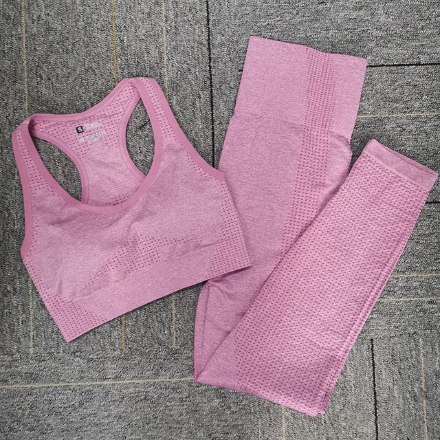 Seamless Yoga Set Women Fitness Sport Suits Pink BraSet_S