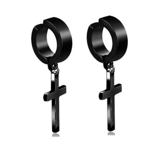 Non-piercing  2 Pairs Magnetic Men's Earrings Black Cross Drop Down