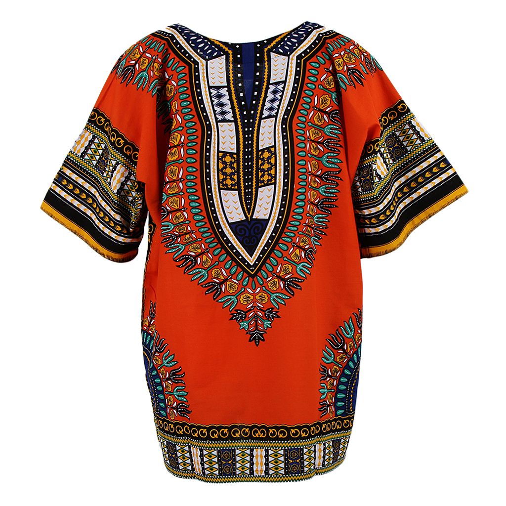 Mens Short Sleeve Dashiki Shirt Colorful African Tribal Dress Orange