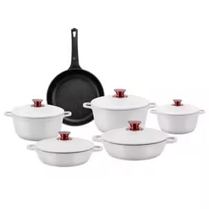 6 Set Non-stick Die Cast Iron Pot Set Cookware- White