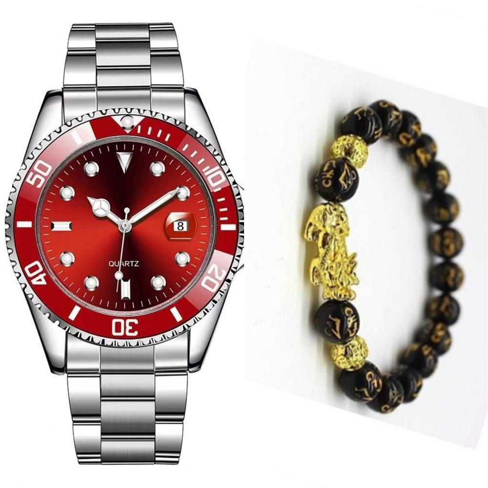 Gold plated watch+Feng Shui Black Obsidian Wealth Bracelet