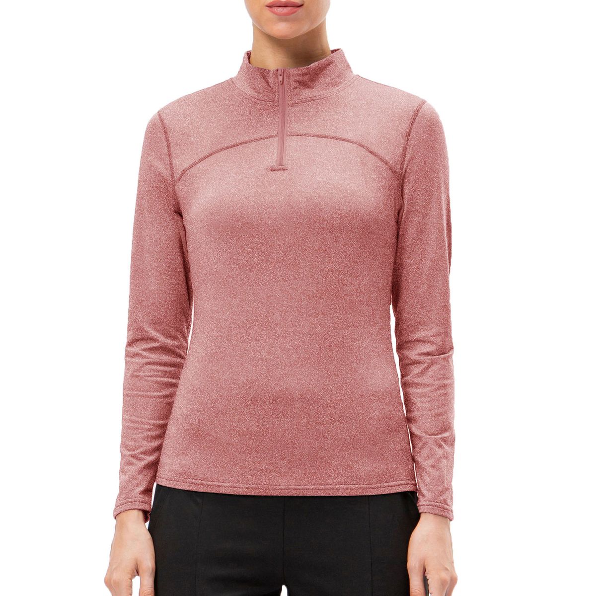 Women Sport Long Sleeve T-shirt Fleece Warm Quarter Zip