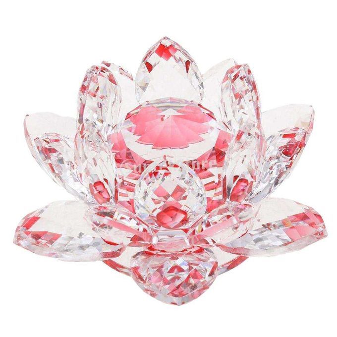 Crystal Lotus Flowers Crafts Paperweights Buddhist Feng Shui Red