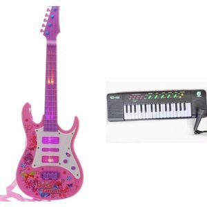 Keyboard Piano With Microphone For Kids & Rock&Roll Guitar