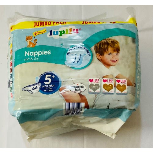 Nappies Size 5+ Junior Plus 12-17kg(26-38ibs) 64pcs