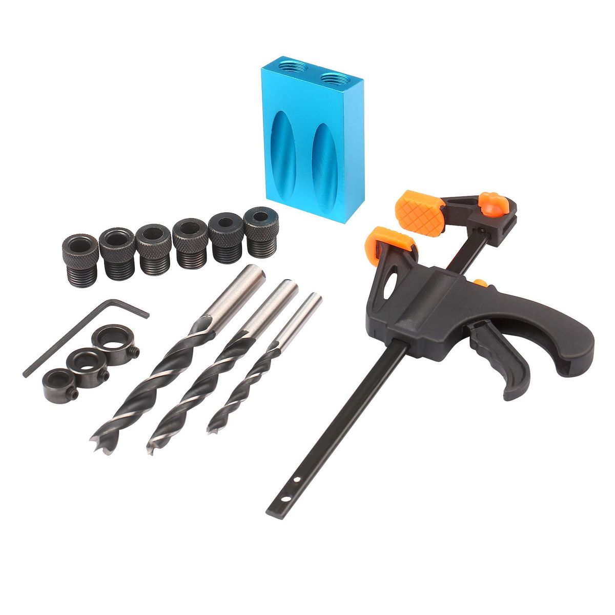 15pcs Pocket Hole Jig Kit  8mm 10mm 15 Degree Angle Drill Guide Woodwoorking Tool Inclined Hole Jig Hole Puncher Locator Jig Drill Bit Carpentry Tools