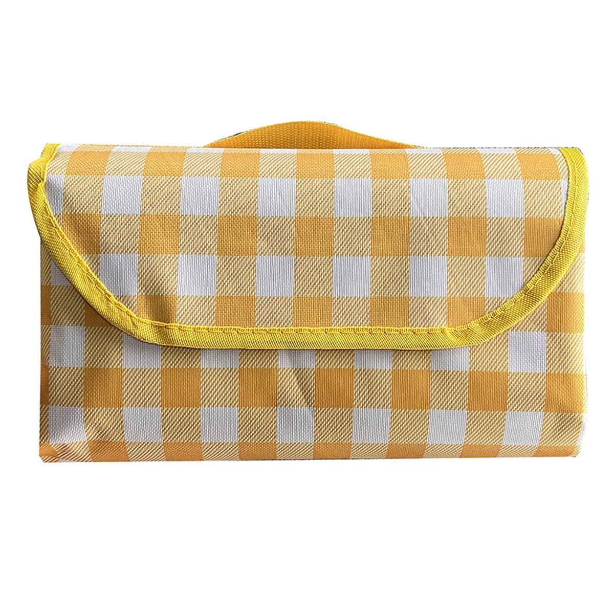 Waterproof Plaid Picnic Blanket Foldable Outdoor Mat Yellow