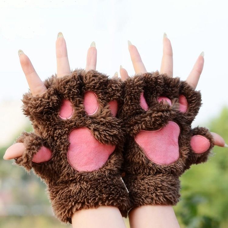 Thickened Warm Cartoon Cat Claw Gloves