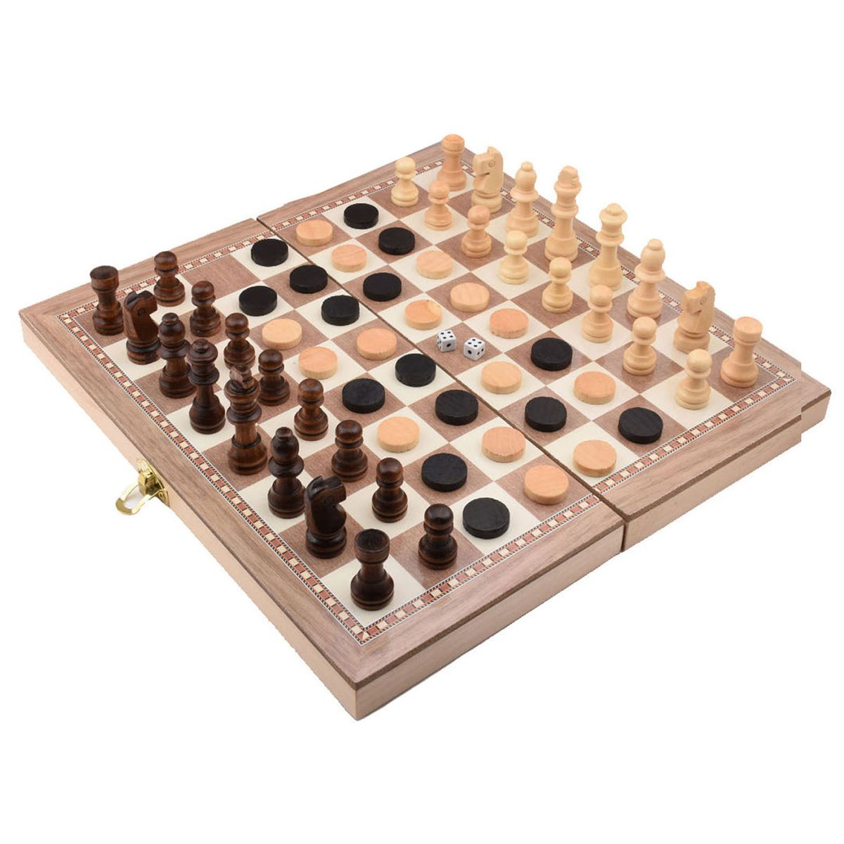 Folding Wooden Three-in-one Suit Chess Board Solid Wood