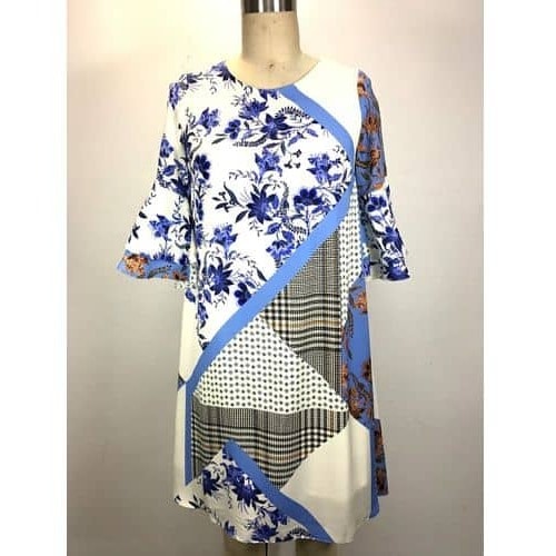 Floral Print 3/4 Bell Sleeve Loose Fit Dress