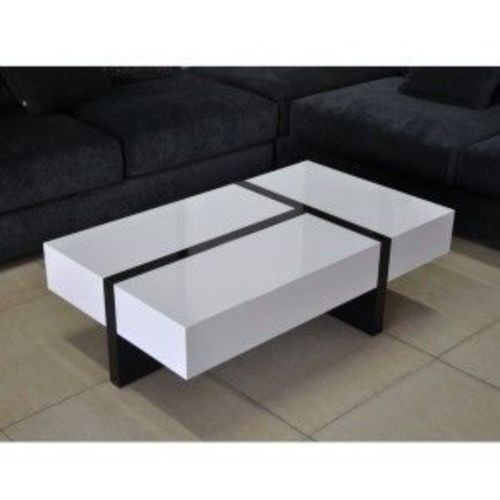 White Coffee Table - White & Black T-Stripes Center Table