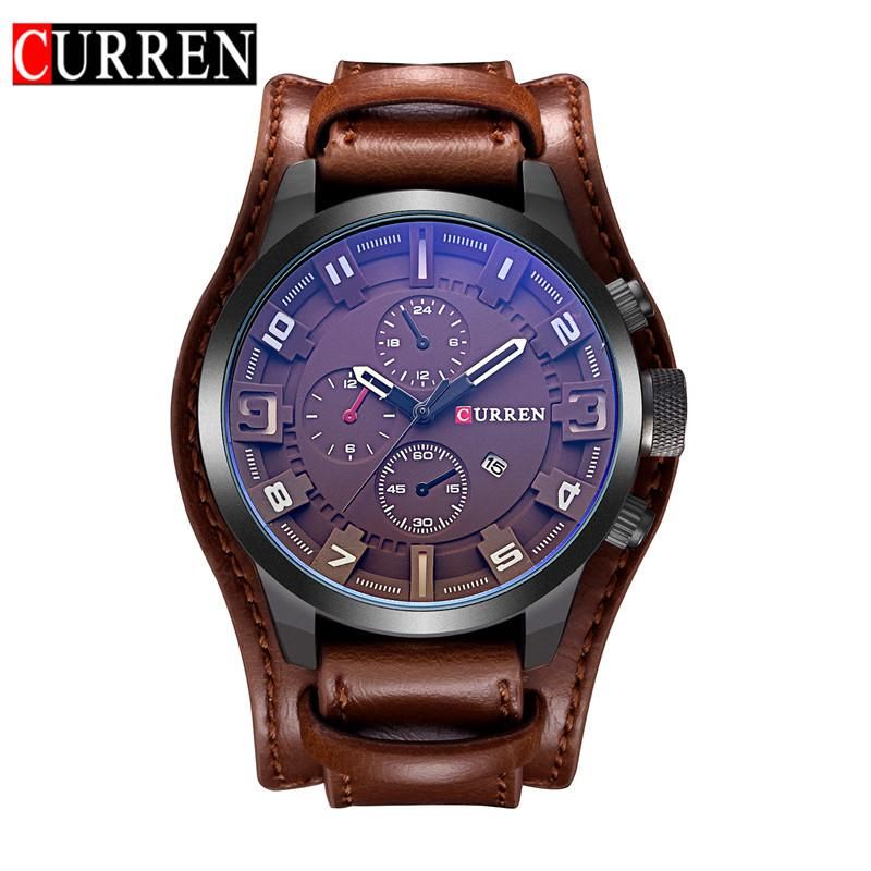 CURREN Karien 8225 men's large belt sports watch Europe and the United States watch large dial Blackshellbrownbelt