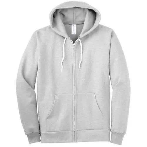 House Zipper Hoodie Plain Long Sleeve - Grey