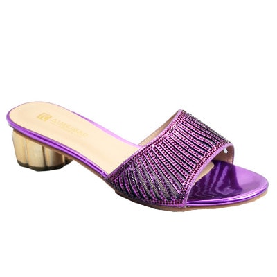 Priscilla Laser Cut Studded Slipper With Kiwi Heel - Purple