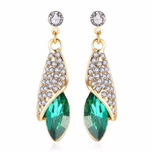 Rhinestone Water Drop Earrings - Green Stone