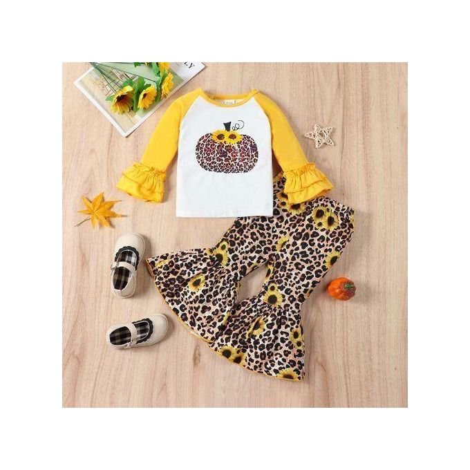 Catpapa 0-3Years Baby Girls Leopard Print Shirt With Bell-bottoms