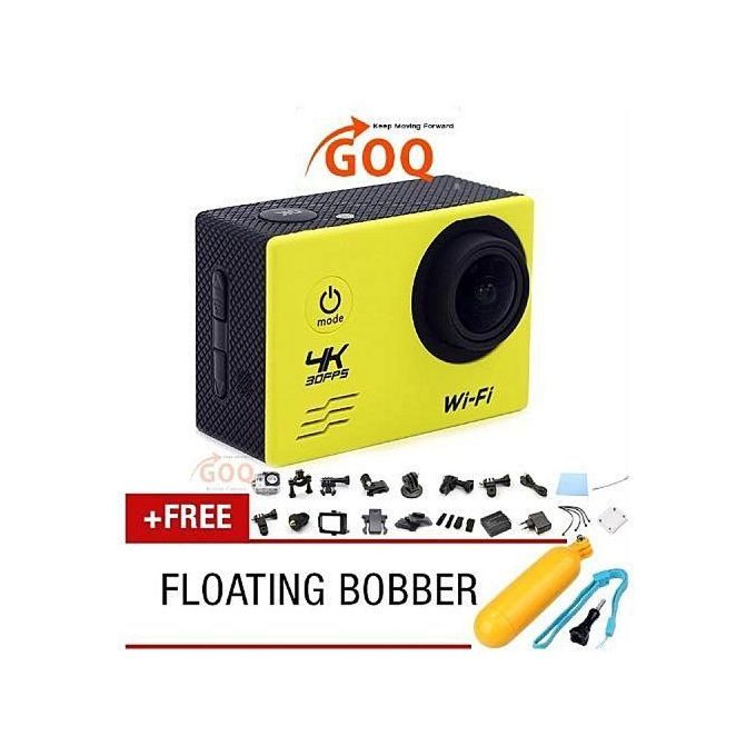 V3 4K 30fps Sport Action Waterproof Camera With Accessories (Yellow) FREE Floating Bobber