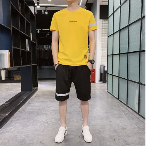 2 In 1  Sport Men's Short Sleeve T-shirt And Short - Yellow And Black