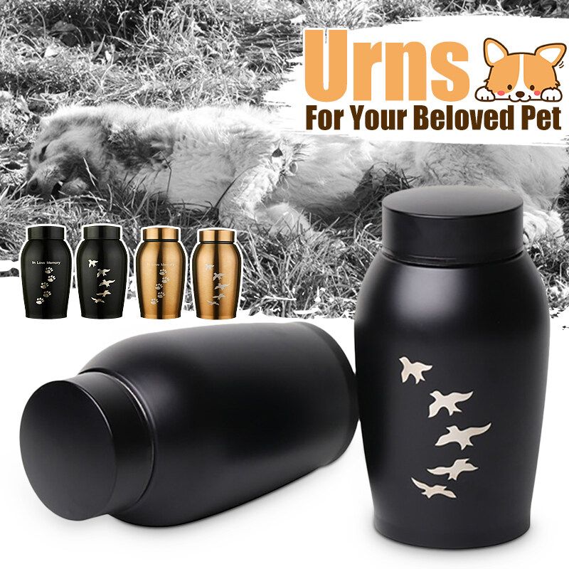 Pet Dog Cat Ash Cremation Urn Memorial Paw Print Keepsake Stainless Steel Box B:Black Pigeon