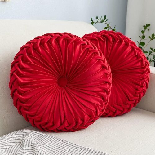 Red Decorative Soft Round Cushion Throw Pillow