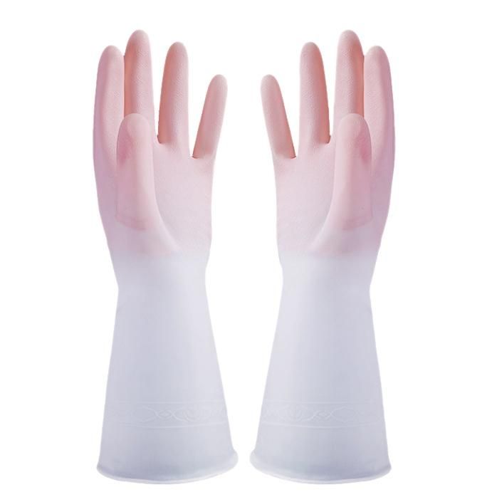 8Pair Gradient Color Dishwashing Gloves Housework Clean and Durable Kitchen Laundry Waterproof Latex Gloves (Pink)