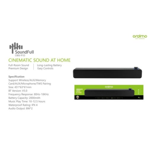 Soundfull Soundbar Wireless 12hours Cinematic Bluetooth Speaker, Obs-91d