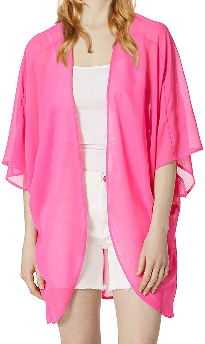 Pink Light Weight Open Front Kimono Jacket Women Cover Up Top Blouse Shirt