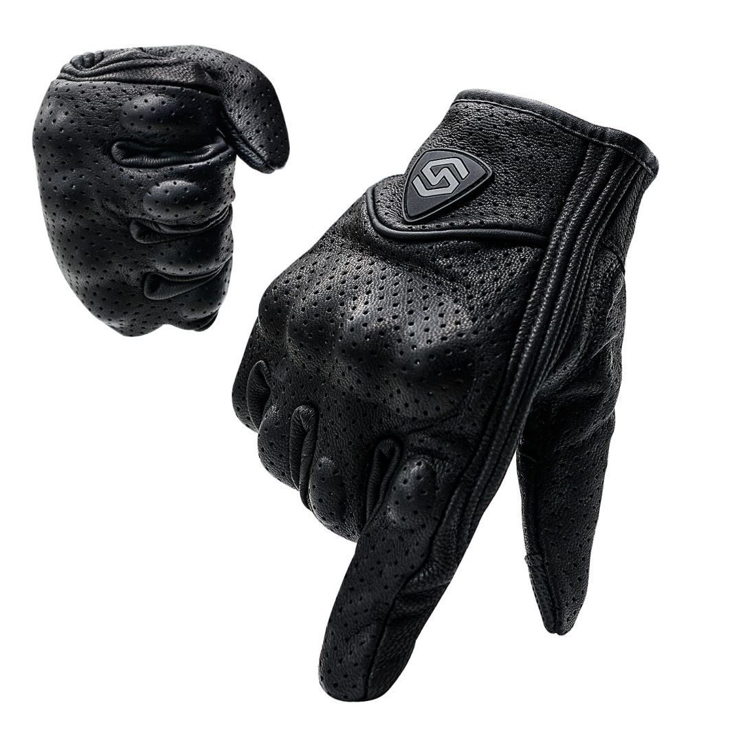WUPP CS-1048A Motorcycle Racing Cycling Windproof Breathable Leather Full Finger Gloves With Holes, Size:XL(Black)