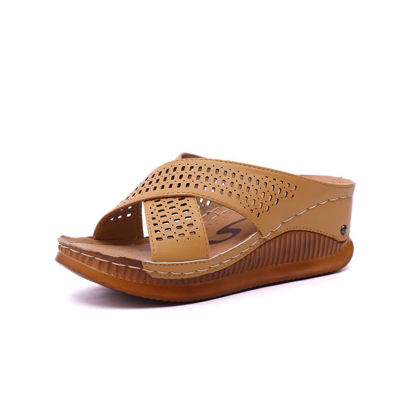 Hollow Non-slip Roman Soft-soled Wedges - Brown