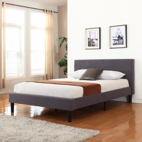 Linen Fabric Upholstered Platform Bed King - Grey