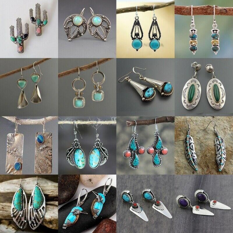 Vintage Indian Tribal Green Resin Dangle Earrings Bohemian Big Long Hollow Drop For Women 2022 Hippie Jewelry