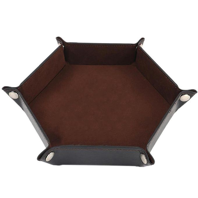 Dice Tray Foldable Leather Storage Box Desktop Storage Holder Brown