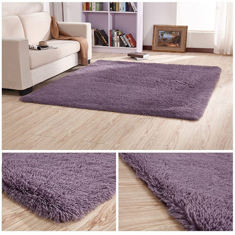40x60cm Fluffy Rugs Anti-Skid Shaggy Area Rugs Carpet Dining Room Floor Mat Home Bedroom Stylish Purple 40x60cm