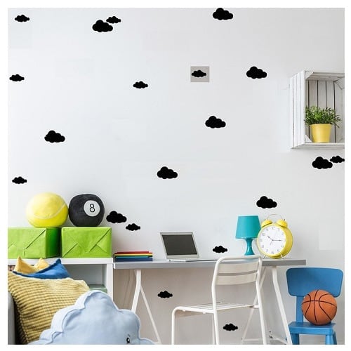 13pcs Diy Cloud Vinyl Decals Children's Wall Sticker- Black