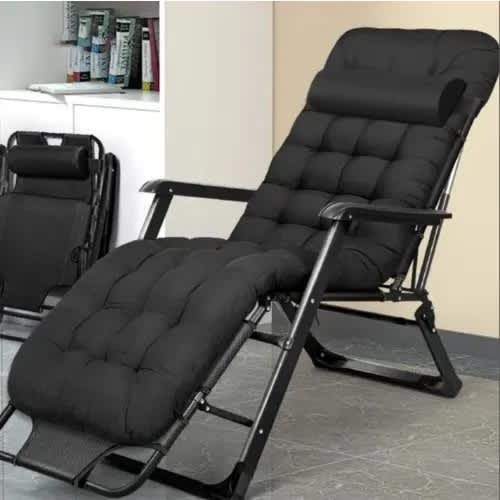 Adjustable Outdoor Relaxing Chair/bed With Cushion- Black