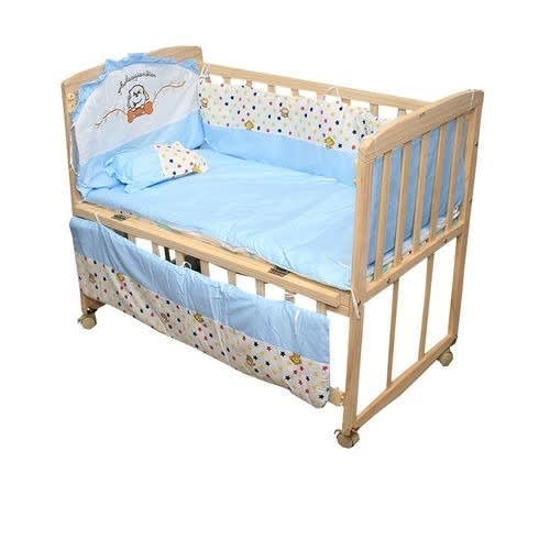 Wooden Baby Cot - Blue And Multi Colors