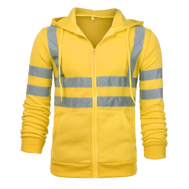 Mens Sweatshirt Biker High Visibility Reflective Jersey Casual Long-sleeved Hooded Zip