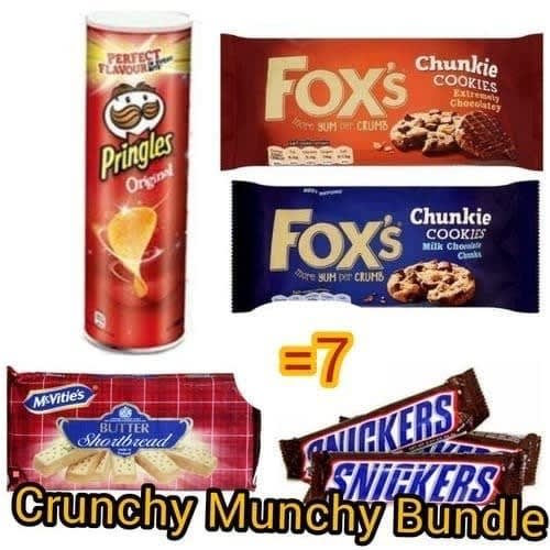 Pringles, Shortbread, Snickers Chocolate Bars & Fox's Cookies Snacks Bundle