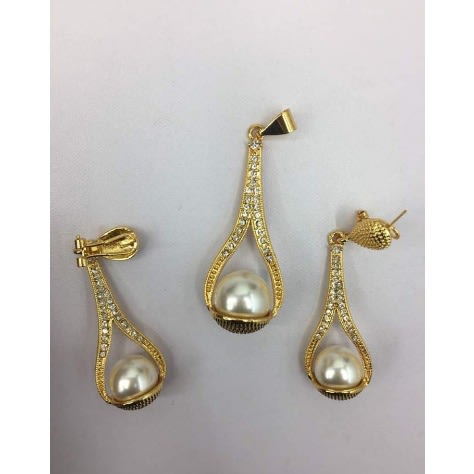 Pearl Drop Gold Big Fashion Custom Jewelry Set
