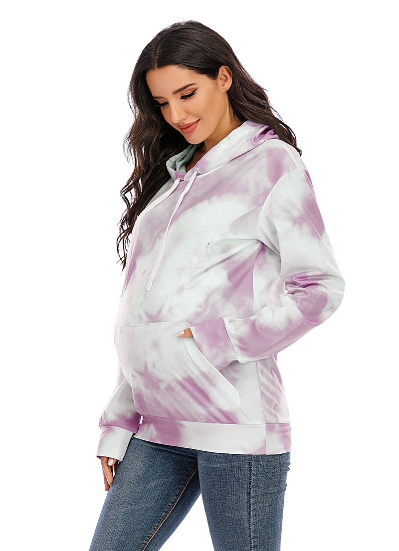 Purple-Pregnant Women's Hooded Long Sleeve Casual Fashion Dye Color Change Design Loose
