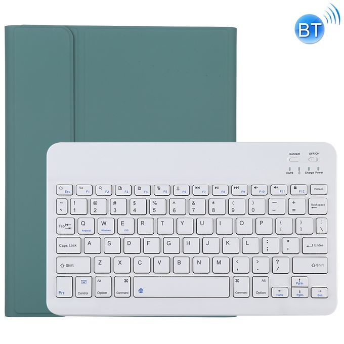 TG11B Detachable Bluetooth White Keyboard + Microfiber Leather Protective Case For IPad Pro 11 Inch (2020), With Pen Slot & Holder (Dark Green)